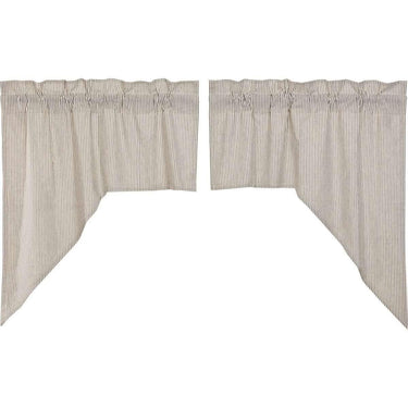 Hatteras Seersucker Blue Ticking Stripe Swag Curtain Set of 2 36x36x16 VHC Brands - The Fox Decor